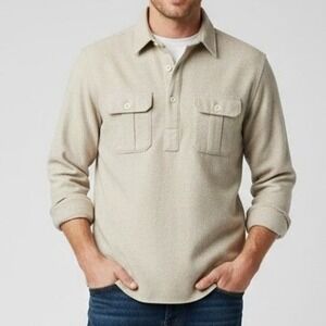 Beaufort & Blake Bibury Cotton Neutral Flannel Popover Top Shirt Button Small